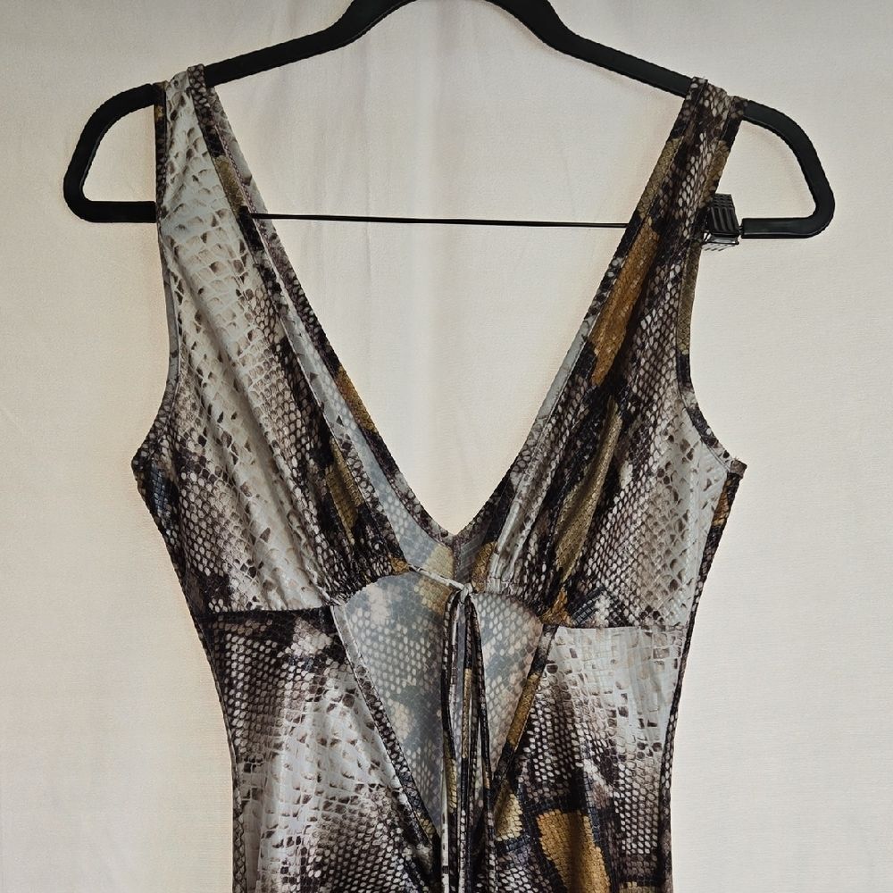 Baddieville Snake Print V-Neck Tank Dress in Neutral Tones